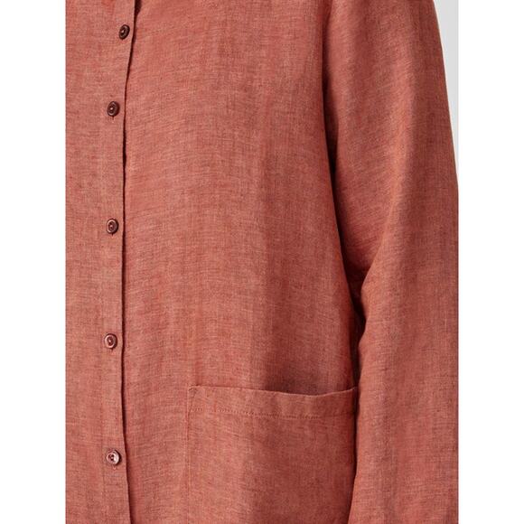 Eileen Fisher Washed Organic Linen Delave Long Shirt, Size S - Picture 3 of 12